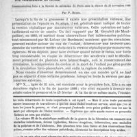 0030 - Page 26 - Bulletin / Présentation du siège. - Tentatives infructueuses de version par manoeuvres externes. - Enroulement de la tige funiculaire autour du tronc. - Insertion vélamenteuse du cordon. Communication faite à la Société de médecine de Paris dans la séance du 24 novembre 1888, par P. Budin / Feuilleton. Causerie bibliographique