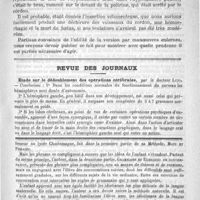 0033 - Page 29 - Présentation du siège. - Tentatives infructueuses de version par manoeuvres externes. - Enroulement de la tige funiculaire autour du tronc. - Insertion vélamenteuse du cordon. Communication faite à la Société de médecine de Paris dans la séance du 24 novembre 1888, par P. Budin / Revue des journaux. Etude sur le dédoublement des opérations cérébrales, par le Docteur Luys (Encéphale) / Feuilleton. Causerie bibliographique