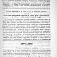 0041 - Page 37 - Comité de rédaction / Sommaire / Clinique médicale de la Pitié. - M. le Professeur Jaccoud. De la fièvre intermittente (Début réel de l'accès, mode d'administration du sulfate de quinine, microbiologie du sang) / Feuilleton. L'ancienne Académie de chirurgie