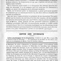 0047 - Page 43 - L'internat des hôpitaux de Paris / Revue des journaux. Action physiologique de la strophantine (Central. f. d. med. Wiss., 2 juin 1888, et Journal de méd. de Bruxelles) / Feuilleton. L'ancienne Académie de chirurgie