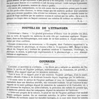 0075 - Page 71 - Formulaire. Traitement de la diarrhée verte du premier âge. - Hayem - Nouvelles de l'étranger. L'hypnotisme à Odessa / Congrès international de physiologie / Courrier. L'hygiène au ministère de l'intérieur