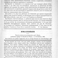 0095 - Page 91 - Les jeudis de l'hôpital Saint-Louis. Céphalées syphilitiques. - Alopécie syphilitique pseudo-peladique. - Mue physiologique. - Hérédité syphilitique. - Syphilis mutilante. - Roséole syphilitique durant trois ans. - Chancres extra-génitaux. - Erythème multiforme blennorrhagique. - Traitement de la tuberculose cutanée. - Etats ichthyosiques. - Etiologie du zona [P. Le Gendre] / Bibliothèque. Traité pratique de bactériologie, par E. Macé... J.-B. Baillière, 1889 / Feuilleton. L'ancienne Académie de chirurgie