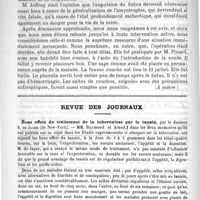 0142 - Page 138 - Sur un cas d'atrophie musculaire des quatre membres, à évolution très rapide, survenue pendant la grossesse et consécutivement à des vomissements incoercibles. Par MM. Desnos, Pinard et Joffroy. Note lue à l'Académie de médecine dans la séance du 27 novembre 1888, par le Docteur Desnos (A suivre) / Revue des journaux. Bons effets du traitement de la tuberculose par le tannin, par le Docteur S. de Jager (New-York med. Record, 15 sept. 1888, p. 290)