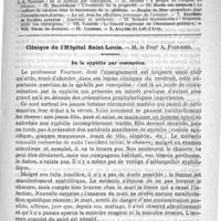 0173 - Page 169 - Comité de rédaction / Sommaire / Clinique de l'Hôpital Saint-Louis. - M. le Profr A. Fournier. De la syphilis par conception
