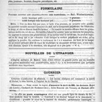 0256 - Page 252 - Variétés. Congrès international de dermatologie et de syphiligraphie / Formulaire. Poudre contre les granulations des paupières. - Rol. Wicherkiewicz / Nouvelles de l'étranger / Courrier. Concours d'agrégation de médecine / Nécrologie [Boyer (de Lorris) / Clochard (de Rocheservière) / Jules Honorat (de Vienne) / Peulevé (d'Amiens)]
