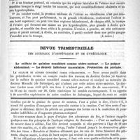 0345 - Page 341 - Note sur un cas d'hydro-salpingite (avec présentation de la malade). Son nouveau traitement électrique. Mémoire lu à la Société de médecine de Paris dans la séance du 11 février 1888. Par le Docteur G. Apostoli (A suivre) / Revue trimestrielle des journaux d'obstétrique et de gynécologie. Le sulfate de quinine considéré comme utéro-moteur. - Le palper abdominal. - Le détroit inférieur musculaire. Protection du périnée / Feuilleton. Causerie. Voyage à Merv, par M. Edgar Boulangier. Du Caucase aux Indes à travers le Pamir, par M. Gabriel Bonvalot