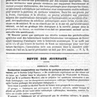 0405 - Page 401 - Les jeudis de l'hôpital Saint-Louis. Acné dépilante. - Dermatoses par trouble dans l'évolution des matières grasses (eczéma, pityriasis, acné, psoriasis, lichen séborrhéiques). - Verrues planes juvéniles de la face. - Glossite exfoliatrice marginée, eczéma marginé de la langue. - Périfolliculites suppurées agminées en plaques / Revue des journaux. Journaux italiens. Recherches comparatives sur l'action de quelques poisons des glandes salivaires, par le Docteur Luigi Tarulli (La Medicina contemporanea, n° 21)