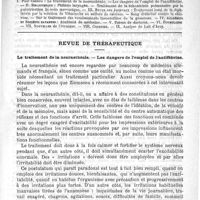 0437 - Page 433 - Comité de rédaction / Sommaire / Revue de thérapeutique. Le traitement de la neurasthénie. - Les dangers de l'emploi de l'antifébrine