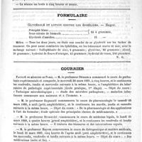 0459 - Page 455 - Académies et sociétés savantes. Société de médecine de Paris. Séance du 9 mars 1889 / Formulaire. Glycérolé et lotion contre les éphélides. - Hager / Courrier. Faculté de médecine de Paris