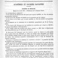 0529 - Page 525 - Bibliothèque. Annuaire de thérapeutique (première année, 1888), par M. le Docteur Dujardin-Beaumetz. - O. Doin, 1889 / Académies et sociétés savantes. Académie de médecine. Séance du 2 avril 1889
