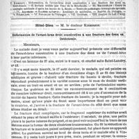 0593 - Page 589 - Comité de rédaction / Sommaire / Hôtel-Dieu. - M. le Docteur Kirmisson. Déformation de l'avant-bras droit consécutive à une fracture des deux os. Ostéotomie
