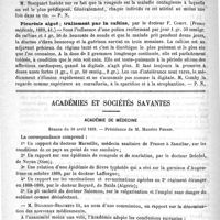 0672 - Page 668 - Revue des journaux. Cas de rougeole anormale au point de vue de la durée de l'incubation, par Alf. Stocquart (Archives de méd. et de chir. pratiques ; Bruxelles) / Pleurésie aiguë ; traitement par la caféine, par le Docteur F. Comby (France médicale, 1889, 41) / Académies et sociétés savantes. Académie de médecine. Séance du 30 avril 1889
