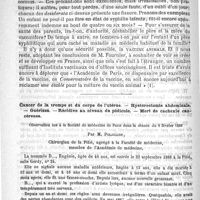 0692 - Page 688 - Syphilis vaccinale. Par A. Morel-Lavallée / Cancer de la trompe et du corps de l'utérus. - Hystérectomie abdominale. - Guérison. - Récidive au niveau du pédicule. - Mort de cachexie cancéreuse. Observation lue à la Société de médecine de Paris dans la séance du 9 février 1889, par M. Polaillon