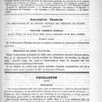 0741 - Page 737 - Comité de rédaction / Sommaire / Association générale de prévoyance et de secours mutuels des médecins de France. Trentième assemblée générale tenue à Paris, les 12 et 13 mai 1889. Première séance / Feuilleton. Causerie
