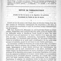 0777 - Page 773 - Comité de rédaction / Sommaire / Revue de thérapeutique. L'huile de foie de morue et la digestion des graisses. Succédanés de l'huile de foie de morue