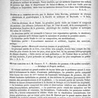 0914 - Page 910 - Bibliothèque. Guide pratique des pesages pendant les deux premières années à l'usage des médecins inspecteurs, par le Docteur Sutils... G. Steinheil..., 1889 / Hygiène de la première enfance, par le Docteur Jules Rouvier... O. Doin, 1889 / Oeuvres complètes de J. M. Charcot. T. V : Maladies des poumons et du système vasculaire. - Delahaye et Progrès médical / Revue des journaux. Fièvre syphilitique simulant une fièvre paludéenne tierce (The ther. Gaz, 15 mai 1889)