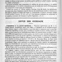 0952 - Page 948 - Bibliothèque. Leçons sur l'anatomie pathologique des métrites, des salpingites et des cancers de l'utérus faites à l'hôtel-Dieu, par M. V. Cornil. - Paris, F. Alcan ; 1889 / Revue des journaux. L'éphédrine et la pseudo-éphédrine. - Nouveaux mydriatiques par M. A. de Vriese (Annales d'oculistique, mars, avril 1889)
