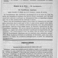 0005 - Page 1 - Comité de rédaction / Sommaire / Hôpital de la Pitié. - M. Lancereaux. De l'insuffisance hépatique. Leçon recueillie et rédigée par M. G. Bouisson... / Feuilleton. Dictionnaire encyclopédique des sciences médicales