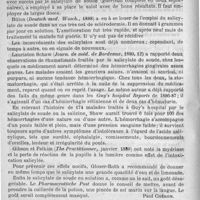 0060 - Page 56 - Revue de thérapeutique. Pharmacodynamie du fer. - L'acide salicylique et le salicylate de soude [Paul Chéron] / Bibliothèque. Anatomie des centres nerveux, par Ludwig Edinger, traduit de l'allemand par M. Siraud. - Paris, J.-B. Baillière, 1889