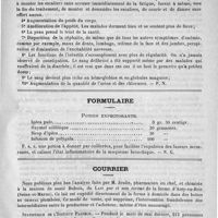 0075 - Page 71 - Revue des journaux. Chlorose, emploi du sang défibriné. (Scalpel, 1889, 45) / Formulaire. Potion expectorante / Courrier / Statistique de l'Institut Pasteur