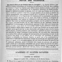 0097 - Page 93 - Hôpital Saint-Antoine. Causeries cliniques par le docteur Tapret. Recueillies par le docteur G. Budor. La foie cardiaque (A suivre) / Revue des journaux. Que faut-il faire en cas d'abcès dans la coxalgie ? (Boston med. and surg. Journ., 11 avril 1889) / Académies et sociétés savantes. Académie de médecine. Séance du 16 juillet 1889