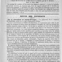 0131 - Page 127 - Hôpital Saint-Antoine. Causeries cliniques par le docteur Tapret. Recueillis par le docteur G. Budor. La foie cardiaque / Bibliothèque. L'étude des maladies du système nerveux en Russie, par M. F. Raymond. Paris, O. Doin, 1889 / Revue des journaux. Sur la tuberculose en Grande-Bretagne (Dublin Journal of med. sciences, juin 1889, p. 522) / Académies et sociétés savantes. Académie de médecine. Séance du 23 juillet 1889