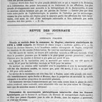 0168 - Page 164 - Bibliothèque. Traité complet d'ophthalmologie, par L. de Wecker et L. Landolt... Maladies de l'orbite et des voies lacrymales, par de Wecker. - Paris, Lecrosnier et Babé, 1887 / Revue des journaux. Journaux italiens. Vaccin et variole dans la commune de Naples ; résultats statistiques de 1878 à 1888 compris. (In Giornale de clinica terapia e medicina publica, n° 5) / Phénomène de mouvements péristaltiques intervertis chez les femmes hystériques, par le docteur P. de Tullio. ( In Giornale di neuropatologia juglio-agosto)