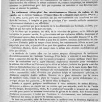 0169 - Page 165 - Revue des journaux. Journaux italiens. Phénomène de mouvements péristaltiques intervertis chez les femmes hystériques, par le docteur P. de Tullio. ( In Giornale di neuropatologia juglio-agosto) / Le traitement chirurgical des rétrécissements fibreux du pyrole et du cardia, par le docteur Falleroni. (Premier-Milan de la Gazzetta degli ospitali, nos 46-47) / Note sur le traitement des déviations dorsales et des paralysies rachitiques par la suspension, par le professeur Alberto Gamba. (In Giornale R. Accademia di Torino)