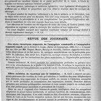 0194 - Page 190 - Bibliothèque. Affections chirurgicales des reins, des uretères et des capsules surrénales, par A. le Dentu. - Paris, G. Masson, 1889 / Revue des journaux. Des abcès chroniques suppurés de l'amygdale consécutifs à l'amygdalite suppurée aiguë, par le docteur J. Garel. (Revue de laryngologie, 1889, 11) / Effets nuisibles de l'audition par le téléphone (Soc. de biologie, séance du 15 juin)
