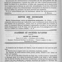 0204 - Page 200 - Le rétrécissement tricuspidien [P. Rodais] / Revue des journaux. Borate d'ammoniaque contre la tuberculose pulmonaire / Académies et sociétés savantes. Société de chirurgie. Séance du 31 juillet / Feuilleton. Un médecin de campagne au XIXe siècle. Par le docteur Jules Lafage...