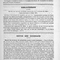 0228 - Page 224 - Revue d'hygiène. Congrès de l'alcoolisme / Bibliothèque. Manuel des travaux pratiques d'histologie, par le docteur Ch. Rémy. Paris, Lecrosnier et Babé, 1889 / Revue des journaux. Emploi du bromure de potassium contre l'ancé ovarienne, le docteur Arthur Jamison (The ther. gaz, 15 juin 1889) / Étude sur l'oedème aigu du larynx, par le docteur A. Bandler (Prog. méd.. Woch, 1888, 19, et Revue de laryngologie, 1889, 6)