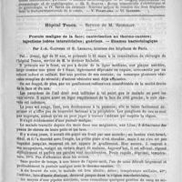 0257 - Page 253 - Comité de rédaction / Sommaire / Hôpital Tenon. - Service de M. Richelot. Pustule maligne de la face ; cautérisation au thermo-cautère ; injections iodées interstitielles ; guérison. - Examen bactériologique, par J.-A. Gauthier et H. Legrand...