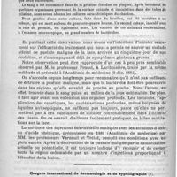 0258 - Page 254 - Hôpital Tenon. - Service de M. Richelot. Pustule maligne de la face ; cautérisation au thermo-cautère ; injections iodées interstitielles ; guérison. - Examen bactériologique, par J.-A. Gauthier et H. Legrand... / Congrès international de dermatologie et de syphiligraphie