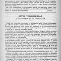 0262 - Page 258 - Congrès international de dermatologie et de syphiligraphie (A suivre) / Revue trimestrielle d'obstétrique et de gynécologie. Étude sur l'infection puerpérale, la phlegmatia alba dolens et l'érysipèle, par le docteur F. Widal. (Paris, Steinheil, éditeurs)