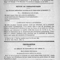 0329 - Page 325 - Comité de rédaction / Sommaire / Revue de thérapeutique. Les diverses médications nouvelles de la tuberculose pulmonaire / Feuilleton. Un médecin de campagne au XIXe siècle. Par le docteur Jules Lafage...