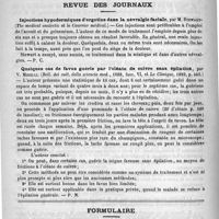0350 - Page 346 - Congrès international d'hygiène et de démographie. Séances du 5 août. Hygiène internationale et police sanitaire / Revue des journaux. Injections hypodermiques d'ergotine dans la névralgie faciale, par M. Stewart (The medical analectic et le courrier médical) / Quelques cas de favus guéris par l'oléate de cuivre sans épilation, par V. Mirelli (Boll. dei cult. della sciencia med., 1888, fasc. VI, et La Clinique, 1889, p. 442) / Formulaire. Pommade antidartreuse