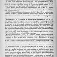 0358 - Page 354 - Revue des journaux. Quelques cas pratiques, par le docteur Joachim. (Jahrb. fur Kinderh, 2 Heft, 1889, et journal de médecine de Bruxelles, 1889, 14) / Incompatibilité de l'antipyrine et de quelques médicaments, par M. Fernand. ( Rép. de pharmacie, 1889, 8) / Feuilleton. Causerie. Question de cabinet. - Le cabinet Thiers. - Un drame de Claude Bernard. M. Pasteur et le conseil municipal d'Arbois