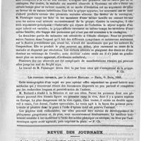 0411 - Page 407 - Bibliothèque. La grippe infectieuse à Oyonnak (Ain), novembre 1888 et avril 1889, par le docteur Ch. Fiessinger. - Paris, O. Doin, 1889 / Les poissons venimeux, par le docteur Bottard. - Paris, O. Doin, 1889 / Revue des journaux. Amblyopie dans l'intoxication par le sulfure de carbone, par les docteurs Nuel et Leplat. ( Annales d'oculistique de Warlomont, mars-avril 1889)