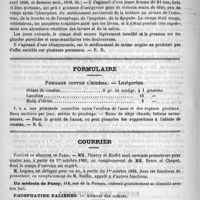 0412 - Page 408 - Revue des journaux. Amblyopie dans l'intoxication par le sulfure de carbone, par les docteurs Nuel et Leplat. (Annales d'oculistique de Warlomont, mars-avril 1889) / Un cas d'empoisonnement par l'antipyrine, par M. H. Berger, (Therap. Monatsch., avril 1889, et Semaine méd., 1889, 34) / Formulaire. Pommade contre l'eczéma. - Lustgarten / Courrier. Faculté de médecine de Paris