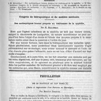 0509 - Page 505 - Comité de rédaction / Sommaire / Congrès de thérapeutique et de matière médicale. Des antiseptiques locaux propres au traitement de la syphilis, par H. Hallopeau / Feuilleton. De la bastille au cap nord (Notes et impressions d'un parisien en Norwège), par Maurice Springer