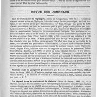 0601 - Page 597 - Fracture du crâne. - Déchirure de l'artère méningée moyenne. - Épanchement sanguin extra-duremérien. - Mort par compression cérébrale. Communication faite à la société de médecine de Paris, dans la séance du 17 juillet 1889. Par M. le docteur Chrétien... / Revue des journaux. Sur le traitement de l'épilepsie. (Revue de thérapeutique, 1889, 73) / Sublimé dans la gangrène pulmonaire, par Korany. (Prag. med. Woch., 1888, et Revue de thérap., 1889, 13) / Le thymol dans le traitement du diabète. (Revue de thérap., 1889, 13) (Annali universali di medicina)