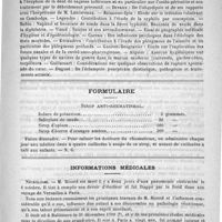 0603 - Page 599 - Thèses pour le doctorat en médecine et en pharmacie présentées et soutenues devant la faculté de médecine de Bordeaux pendant l'année scolaire 1888-1889 / Formulaire. Sirop anti-rhumatismal / Informations médicales. Nécrologie [Ricord]