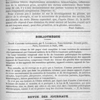 0695 - Page 687 - La syringomyélie [Paul Chéron] / Bibliothèque. Traité d'anatomie pathologique, par E. Lancereaux... Paris, Lecrosnier et Babé, 1889 [P. Le Gendre] / Revue des journaux. Journaux italiens. Institut royal de chirurgie de Rome. - Professeur Durante : Expériences sur l'hémostase et la résection du foie, par M. le docteur Bonnano... (In La Riforma, n° 189)