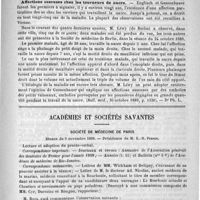 0747 - Page 739 - Correspondance / Revue des journaux. Affections osseuses chez les tourneurs de nacre (Bull. méd., 30 octobre 1889, p. 1330) / Académies et sociétés savantes. Société de médecine de Paris. Séance du 9 novembre 1889