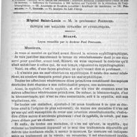 0765 - Page 757 - Comité de rédaction / Sommaire / Hôpital Saint-Louis. - M. le professeur Fournier. Clinique des maladies cutanées et syphilitiques. Ricord. Leçon recueillie par le docteur Paul Portalier