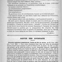 0770 - Page 762 - Hôpital Saint-Louis. - M. le professeur Fournier. Clinique des maladies cutanées et syphilitiques. Ricord. Leçon recueillie par le docteur Paul Portalier (A suivre) / Revue des journaux. Nouvelle méthode d'administrer l'huile de foie de morue, par M. Gubb. (Bull. méd., 7 août 1889) / Influence de l'ascension à 300 mètres sur l'activité de la réduction de l'oxyhémoglobine, par M. Hénocque (Arch. de physiol. norm. et pathol., 1889, octobre)