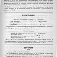 0775 - Page 767 - Académies et sociétés savantes. Société médicale des hôpitaux. Séance du 22 novembre 1889 / Formulaire. Solution contre les pediculi. - Vartanian / Potion tonique / Courrier