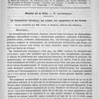 0789 - Page 781 - Comité de rédaction / Sommaire / Hôpital de la Pitié. - M. Lancereaux. Le rhumatisme chronique, ses causes, ses symptômes et ses formes. Leçon recueillie par MM. Guyon et Dudefoy...