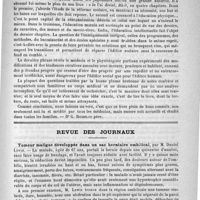0911 - Page 895 - Bibliothèque. L'éducation de nos fils, par le docteur Jules Rochard... Paris, librairie Hachette, 1890 [Dr G. Richelot père] / Revue des journaux. Tumeur maligne développée dans un sac herniaire ombilical, par M. Daniel Lewis