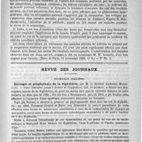0921 - Page 905 - Bibliothèque. De la suspension dans l'ataxie locomotrice progressive et dans deux cas de sclérose en plaques (Thèse de Paris, 13 novembre 1899, n° 9) / Revue des journaux. Journaux italiens. Étiologie et prophylaxie de la diphthérie, par M. le docteur Alphonse Montefusco